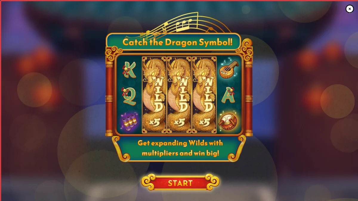 Pemandangan lembah pegunungan dengan naga emas dalam slot Song for Dragon