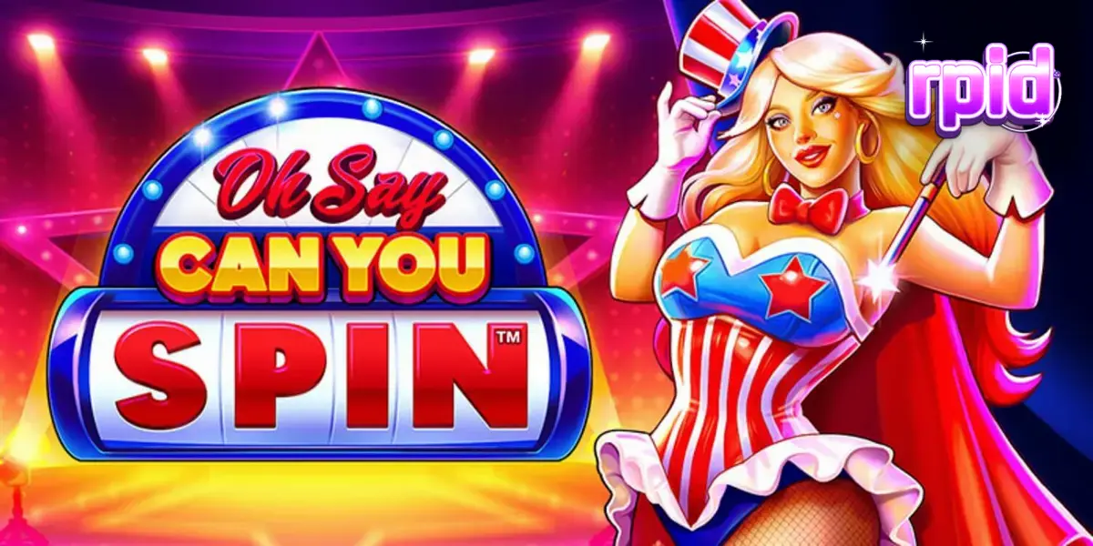 Tampilan visual slot Oh Say Can You Spin dengan tema patriotik dan kabaret.